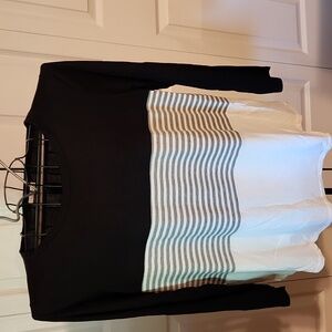 e. Luna/ Black, Cream Striped LS Top w/ Gray Ribbed Stripe Center/ Size 1X/New